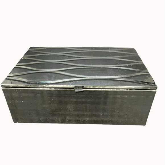 Tahari Home Jewelry Box Mirrored Finished Black Velvet Interior MCM - Picture 1 of 10